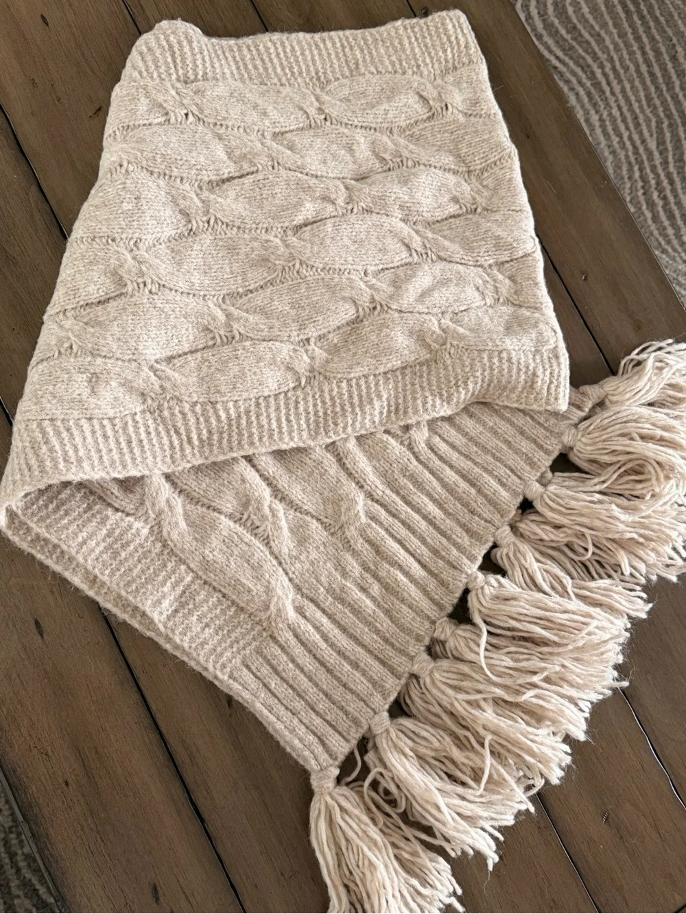 J. Crew Cable-knit fringe scarf Heather Oatmeal #419